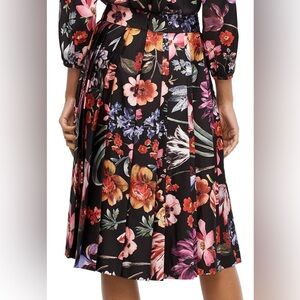 J. Crew Pink and Orange Pleated Midi Skirt